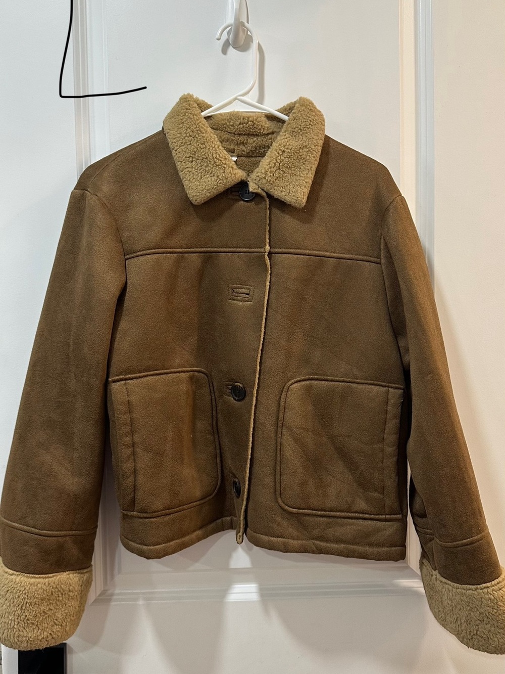 Men's Brown Shearling-Trim Suede Jacket